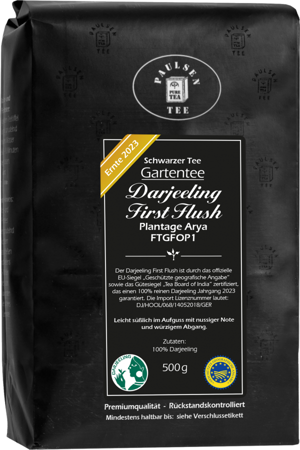 Darjeeling First Flush FTGFOP1, schwarzer Tee, Ernte 2023 - Gartentee - Plantage Arya